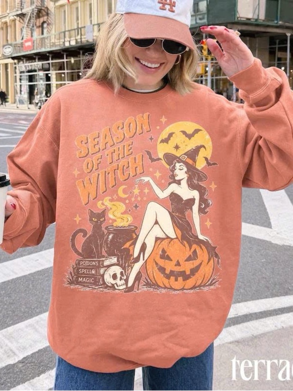 Season of the Witch Orange Graphic Sweatshirt - Women